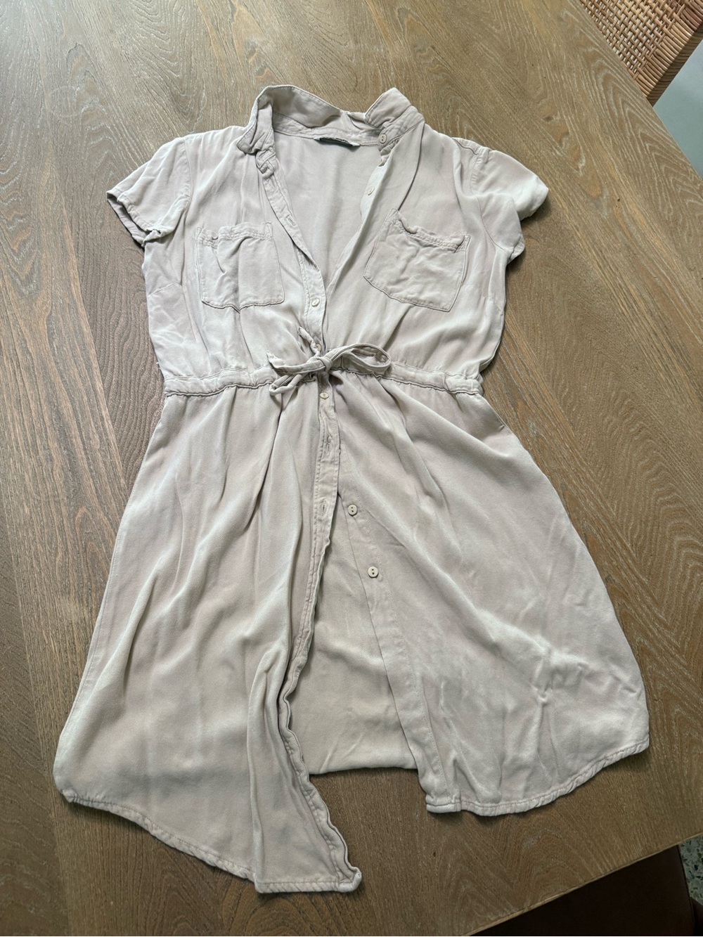 Light Taupe Button-Front Tie-Waist Women’s Shirt Dress